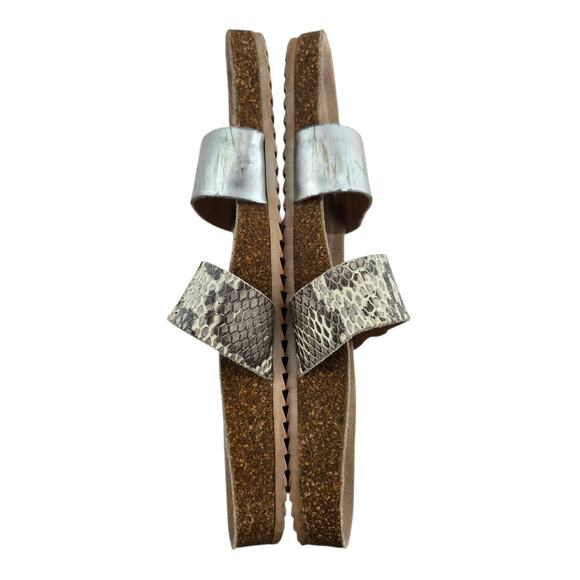 Loeffler Randal Sandals Womens 9 Slip On Cork Cream Snake Print Silver Leather - Picture 8 of 13